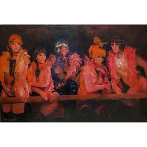 Large Painting Of A Cabaret Scene Signed Pierre Letellier