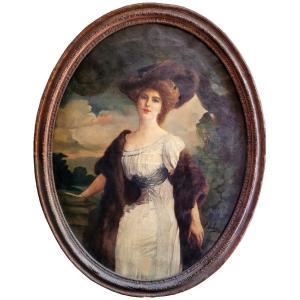 Large Portrait Of An Elegant Woman By Alexis Pasteur Debuire 