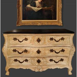 Commode tombeau peinte de style Louis XV