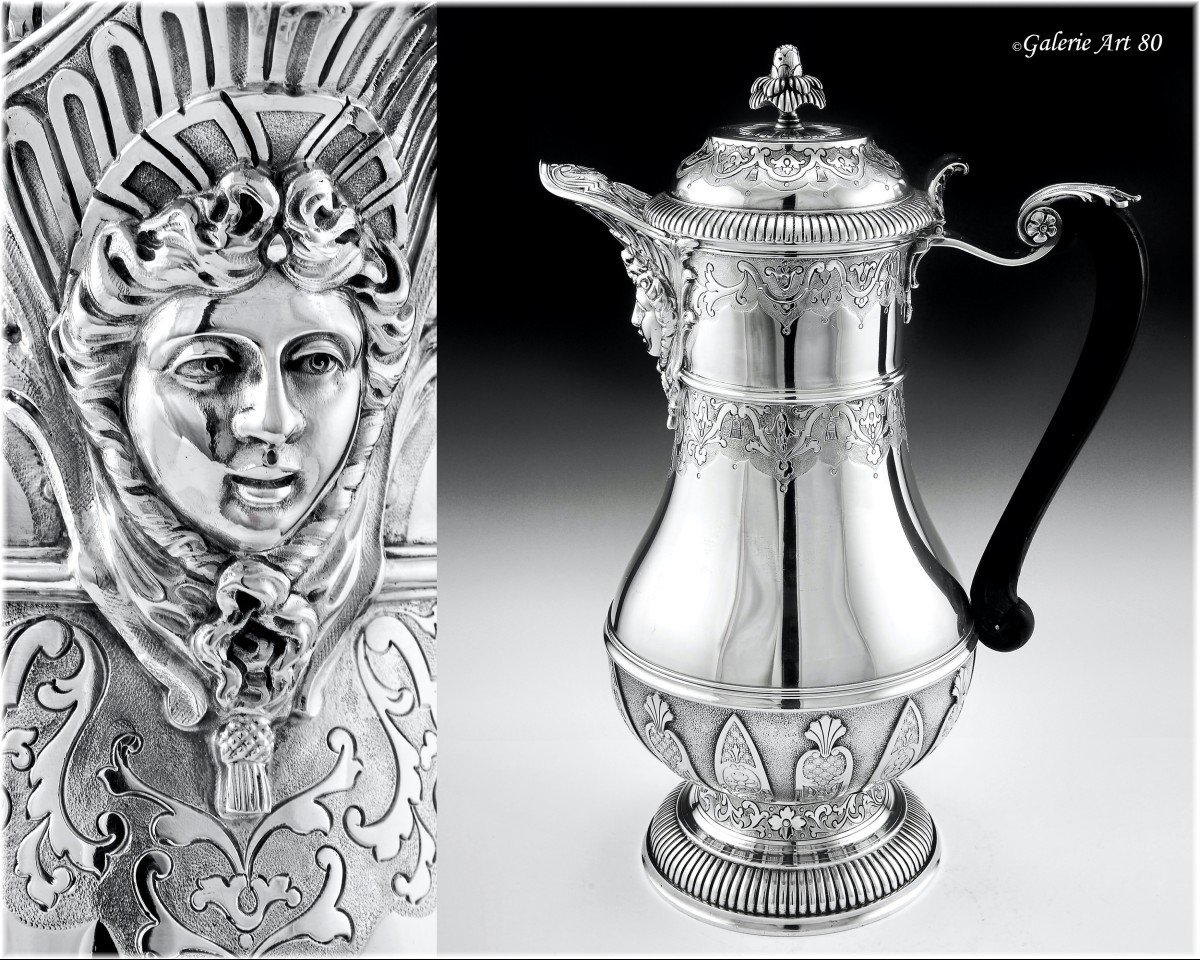 CARDEILHAC : Grande Verseuse / Cafeti&egrave;re en Argent Massif style Louis XIV / R&eacute;gence MASCARON-photo-4