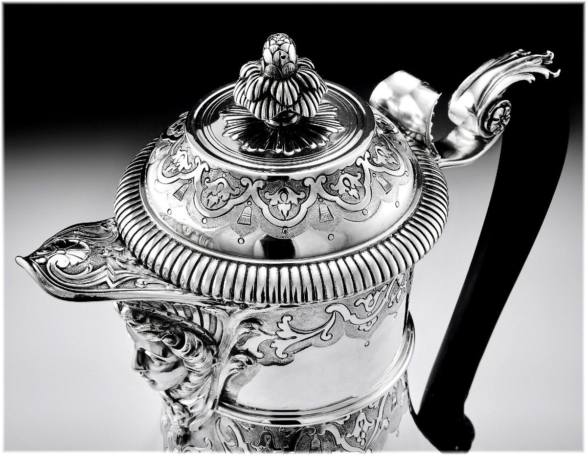 CARDEILHAC : Grande Verseuse / Cafeti&egrave;re en Argent Massif style Louis XIV / R&eacute;gence MASCARON-photo-1