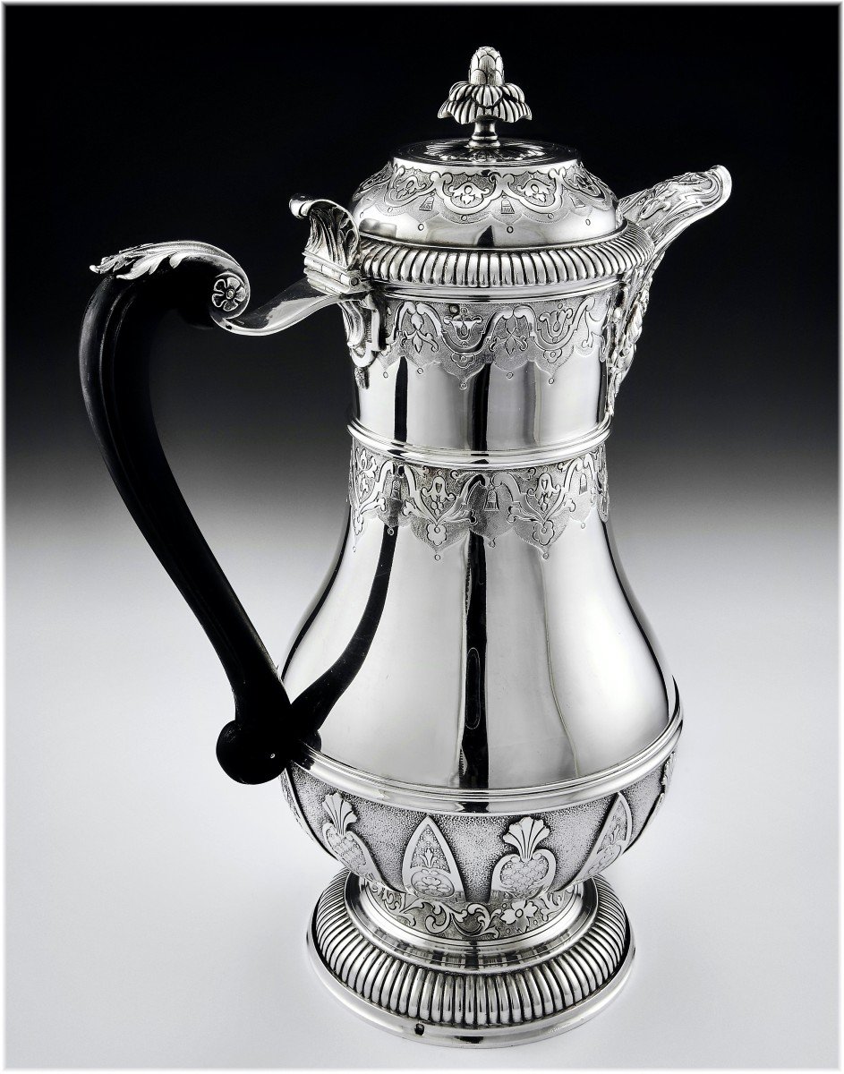 CARDEILHAC : Grande Verseuse / Cafeti&egrave;re en Argent Massif style Louis XIV / R&eacute;gence MASCARON-photo-3