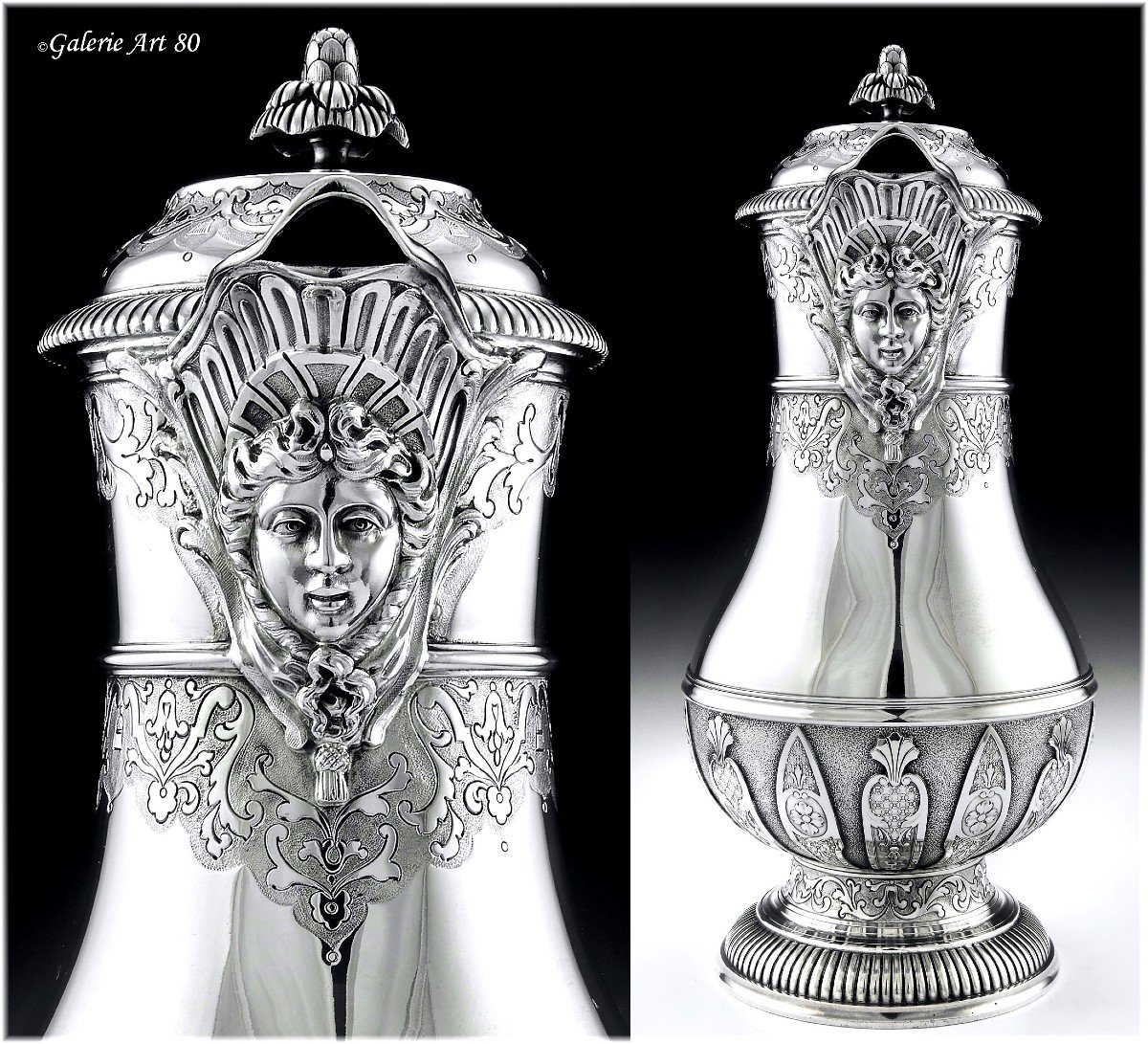 CARDEILHAC : Grande Verseuse / Cafeti&egrave;re en Argent Massif style Louis XIV / R&eacute;gence MASCARON