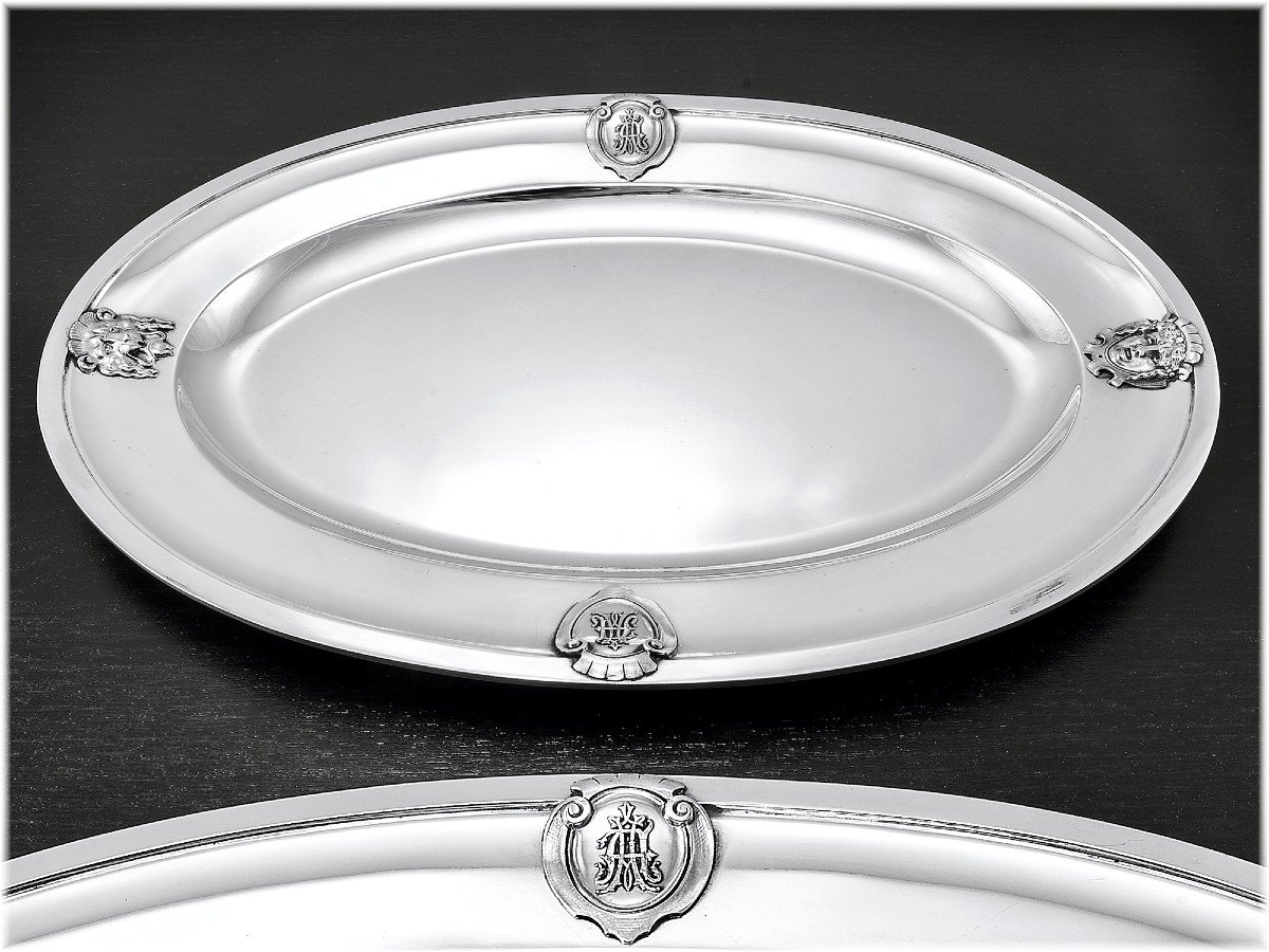 J. Piault : Rare Oval Renaissance Style Sterling Silver Platter / Tray  Mascaron Lion 1324 Grams-photo-3