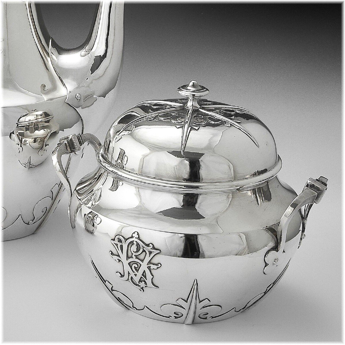 Cardeilhac : Antique Renaissance Style French Sterling Silver & Vermeil Tea - Coffee Set-photo-6