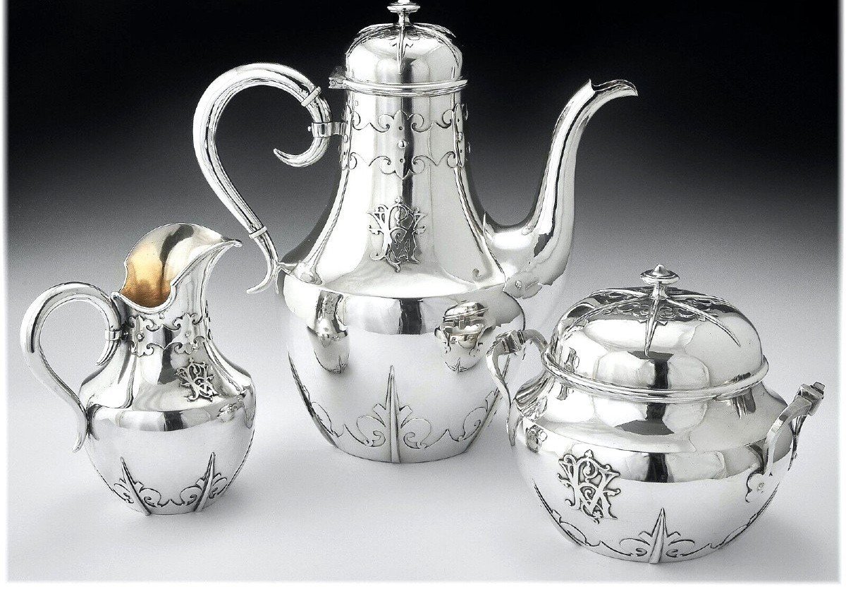 Cardeilhac : Antique Renaissance Style French Sterling Silver & Vermeil Tea - Coffee Set