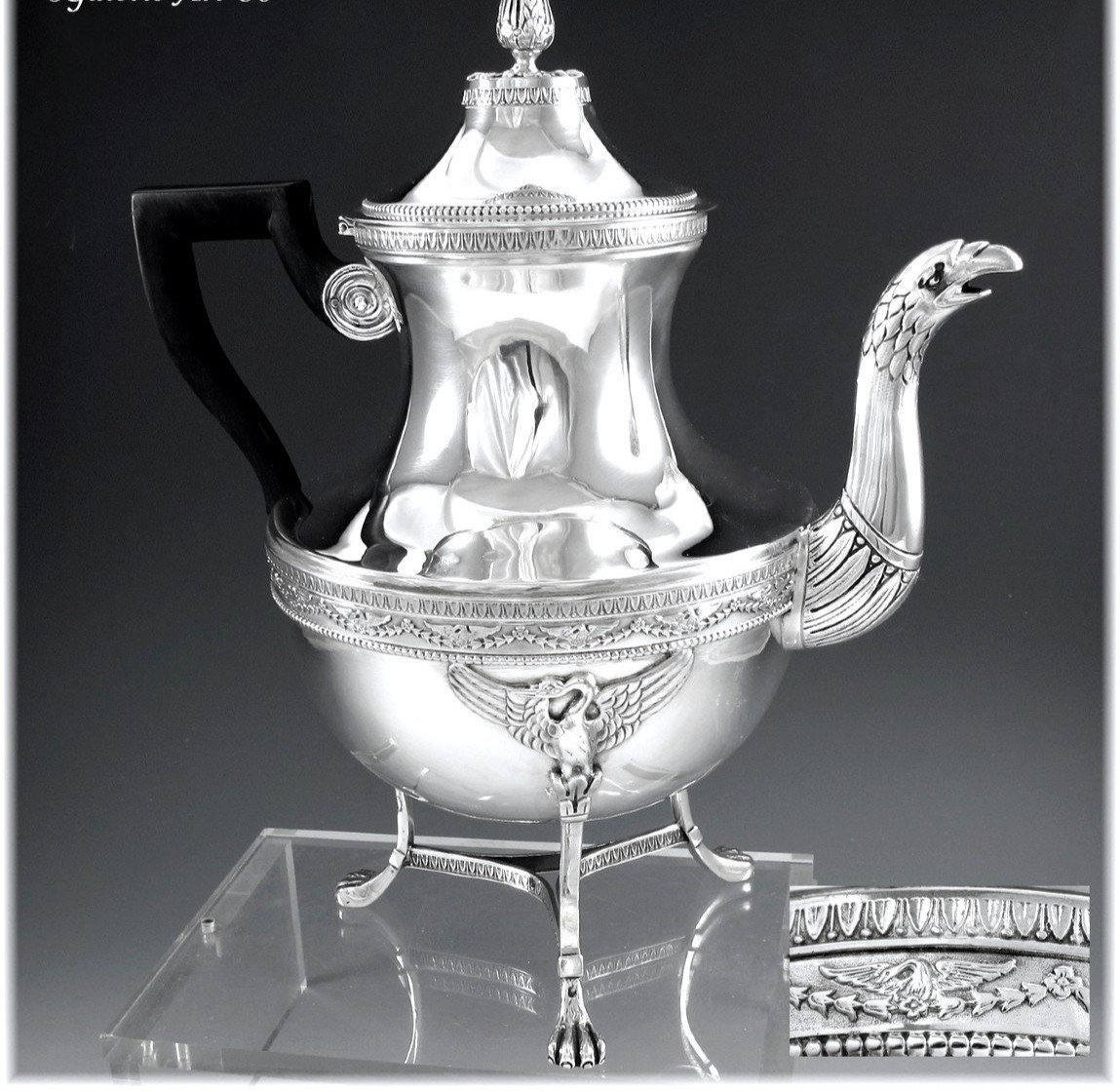 Charles FORGELOT : Théière en Argent Massif Minerve Style Empire Cygnes, Aiglon c.1900