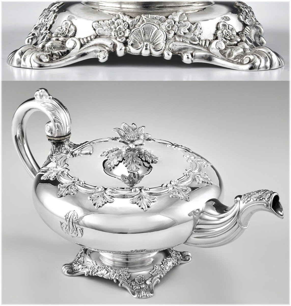 Charles Nicolas Odiot : Antique Louis-philippe Era Sterling Silver & Vermeil Tea Set - Original Chest-photo-2