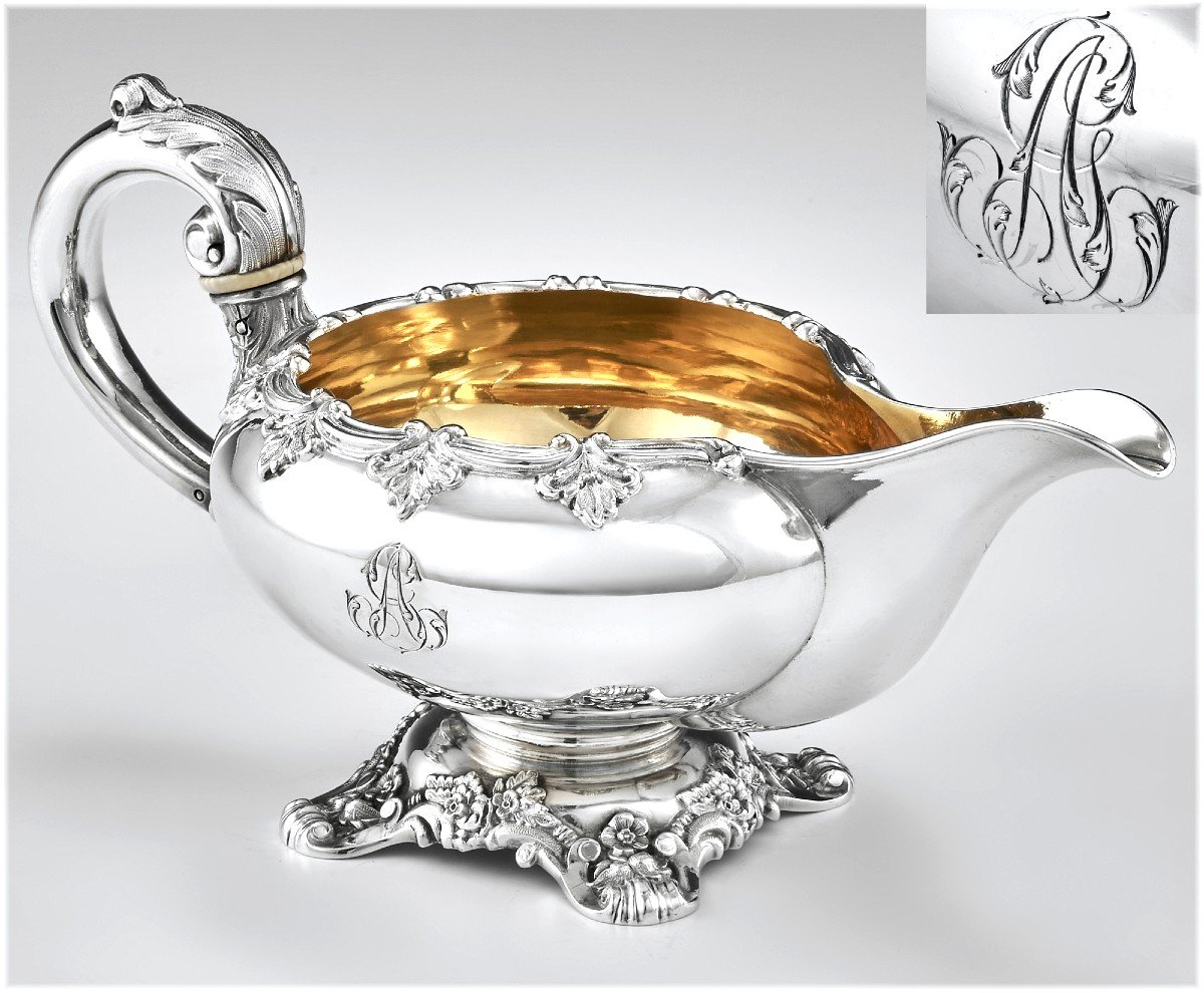 Charles Nicolas Odiot : Antique Louis-philippe Era Sterling Silver & Vermeil Tea Set - Original Chest-photo-2