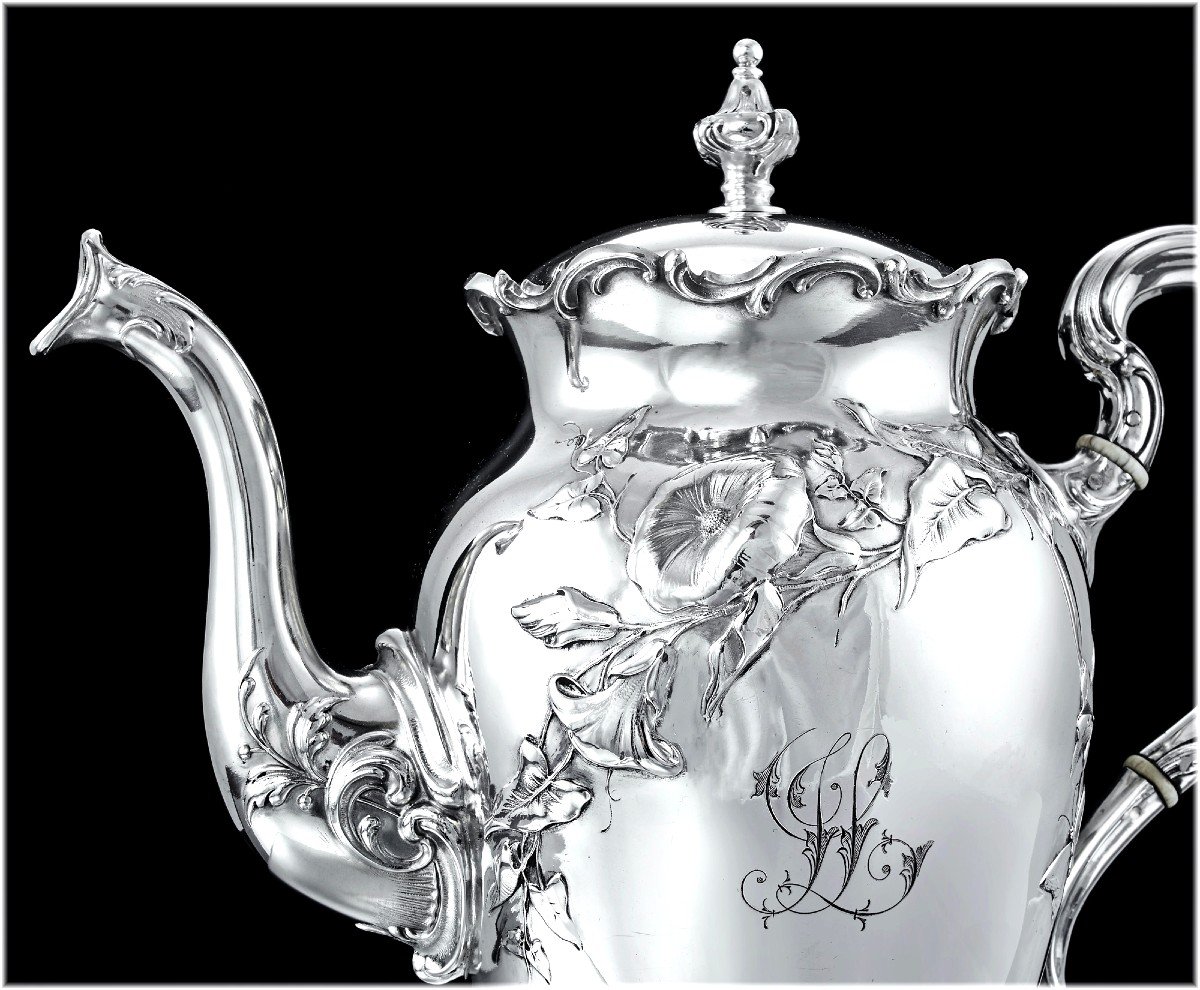 Bruckmann & söhne : Art Nouveau  Solid Silver & Vermeil Coffee Set - Flowers, Butterflies, Bumblebees-photo-3