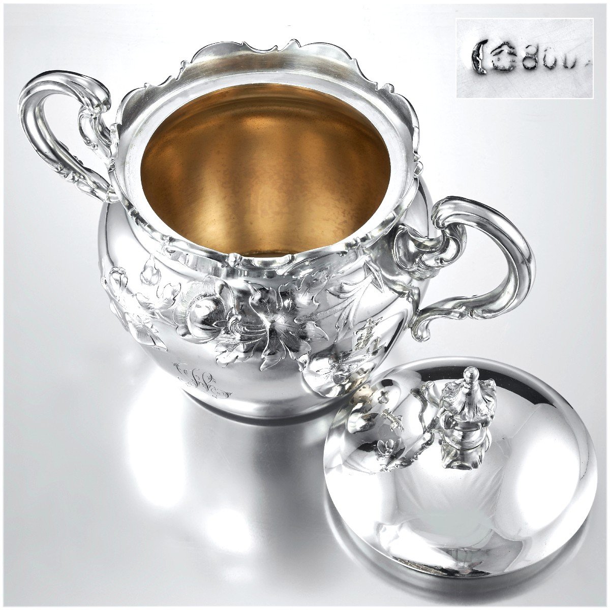 Bruckmann & söhne : Art Nouveau  Solid Silver & Vermeil Coffee Set - Flowers, Butterflies, Bumblebees-photo-4