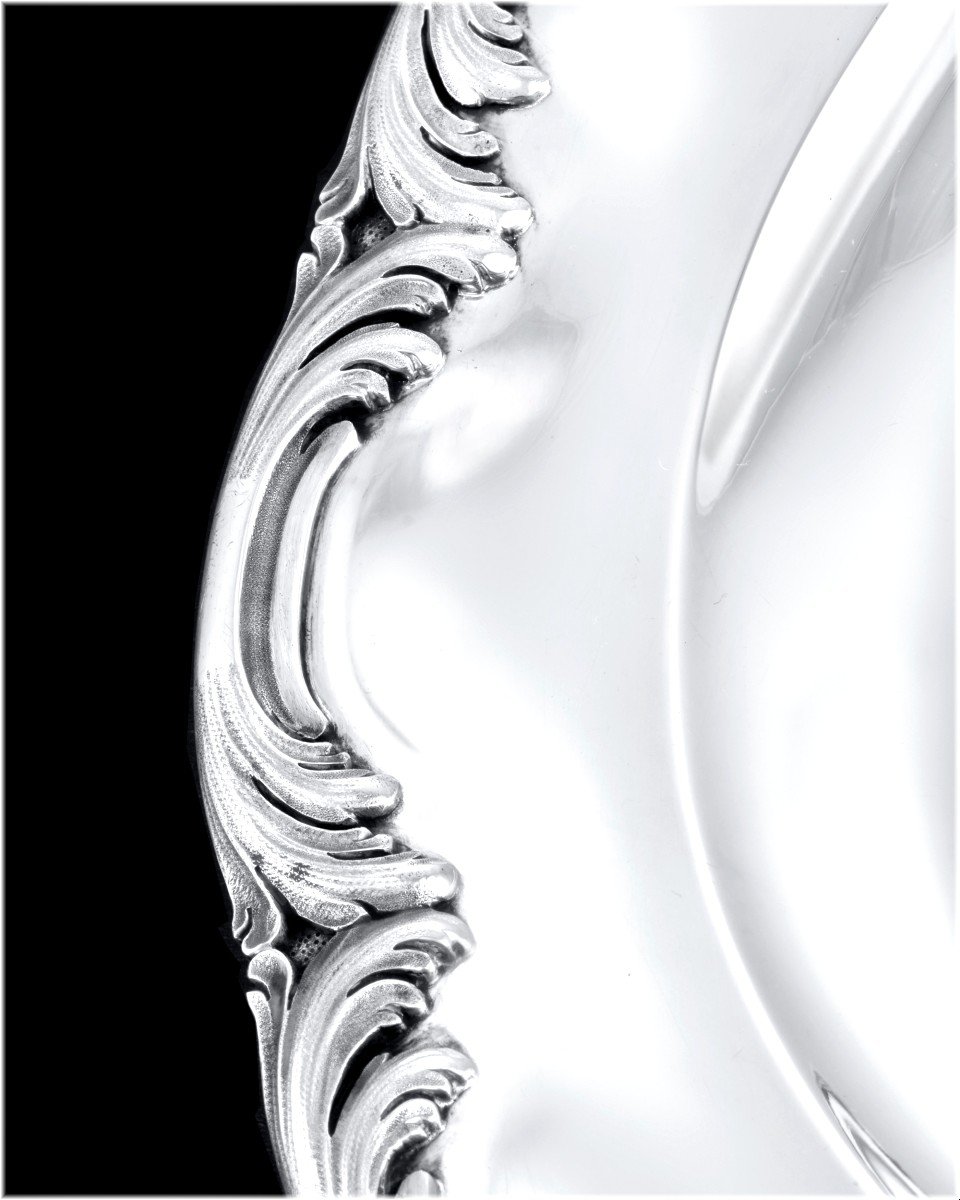 ODIOT : Grand Plat Rond en Argent Massif de Style Louis XV - diamètre 34 cm-photo-2