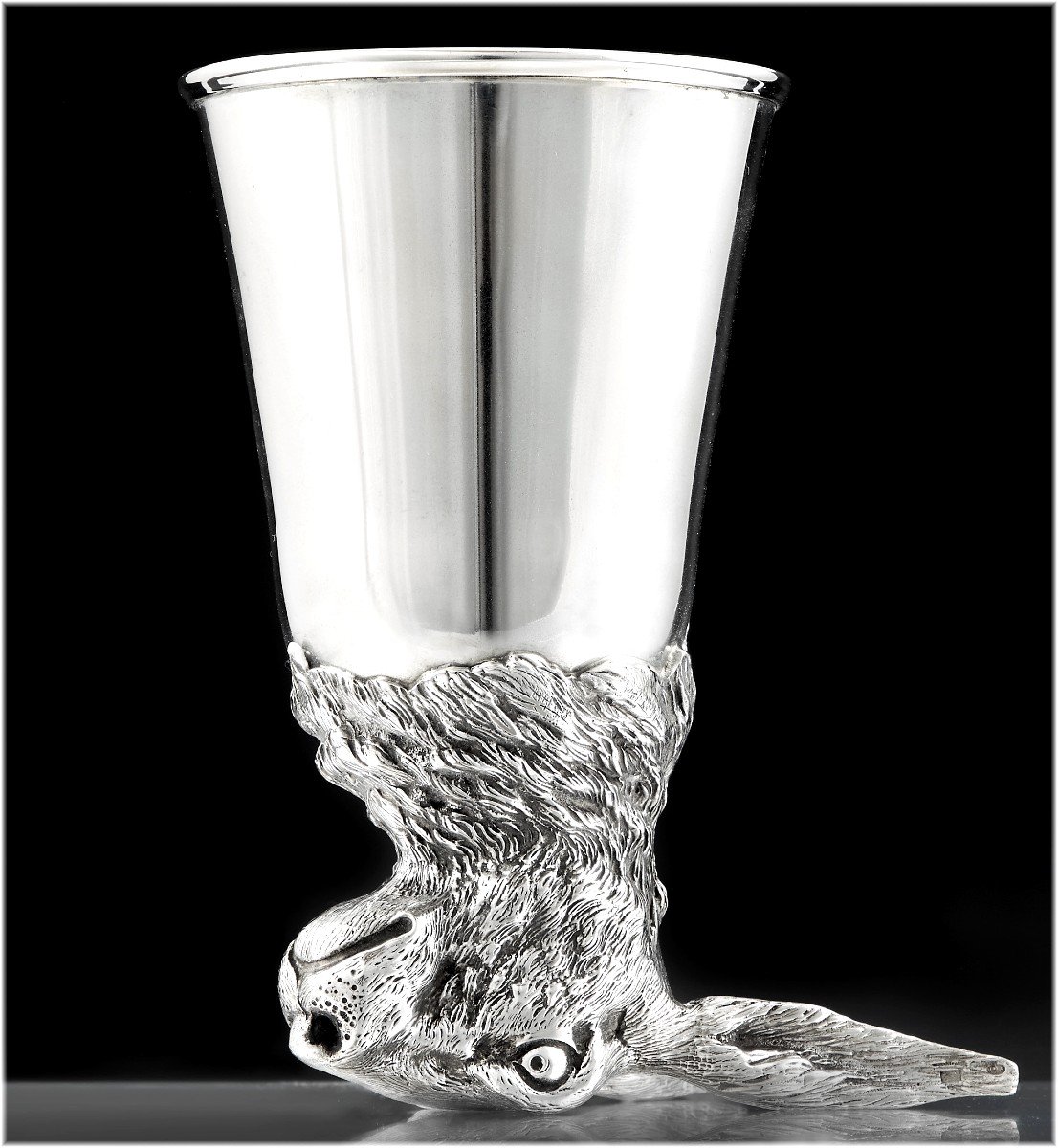 DIOR: Tasse / Coupe de Chasse en Argent Massif et Vermeil - Décor LIEVRE-photo-3