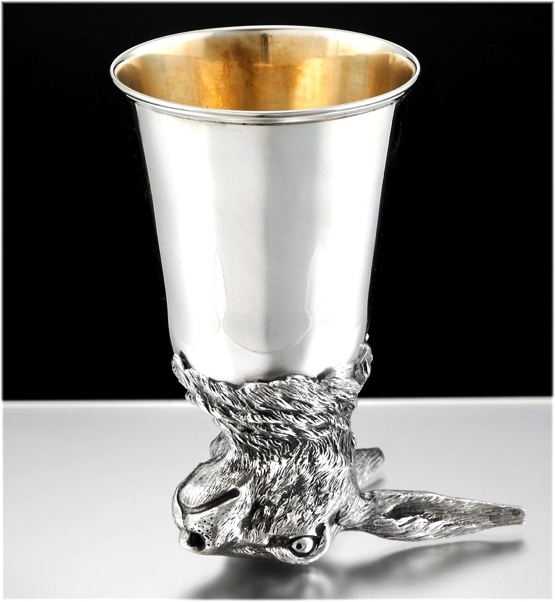 DIOR: Tasse / Coupe de Chasse en Argent Massif et Vermeil - Décor LIEVRE-photo-5