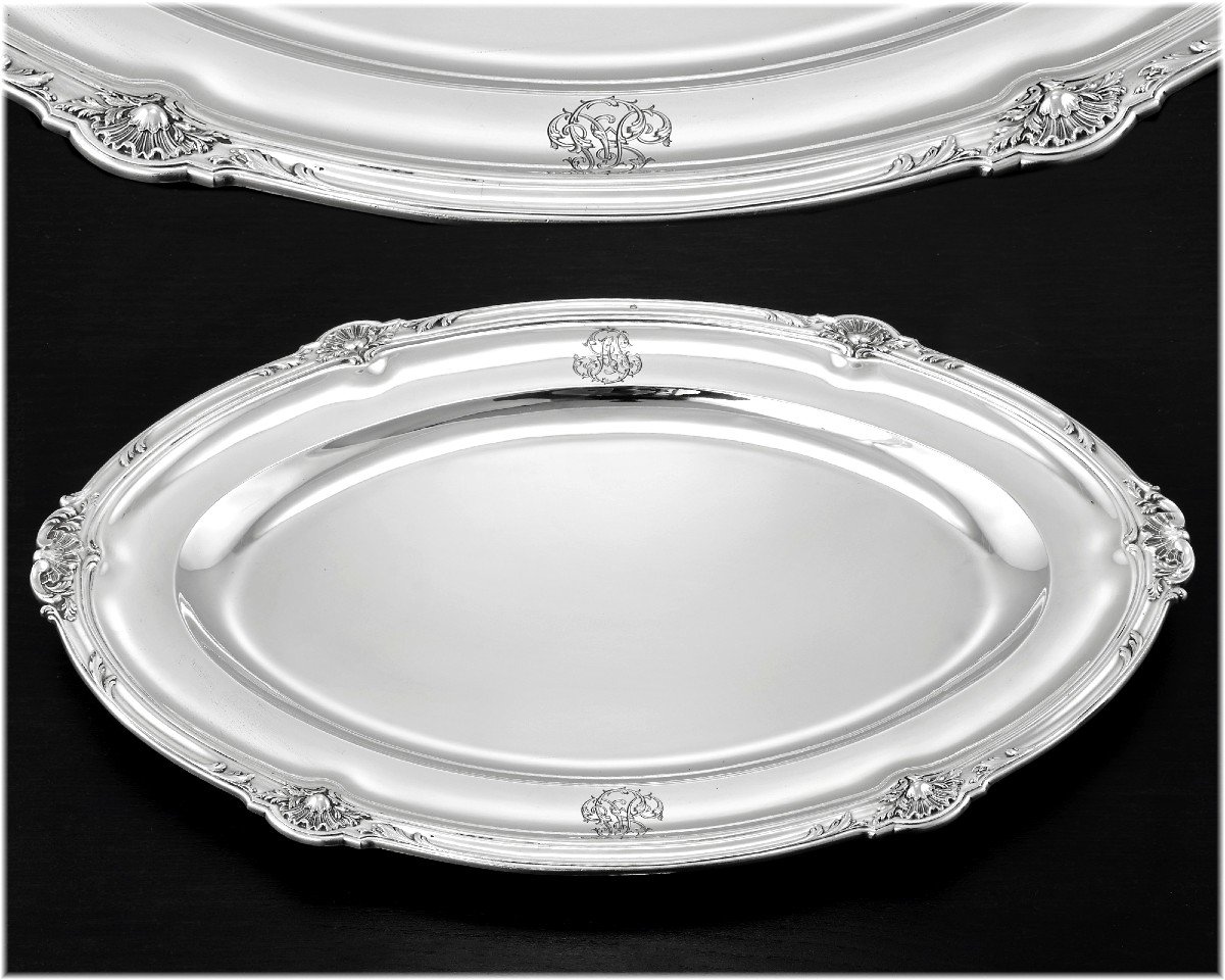 Puiforcat : Large Louis XV Style Sterling Silver Oval Serving Platter / Tray 