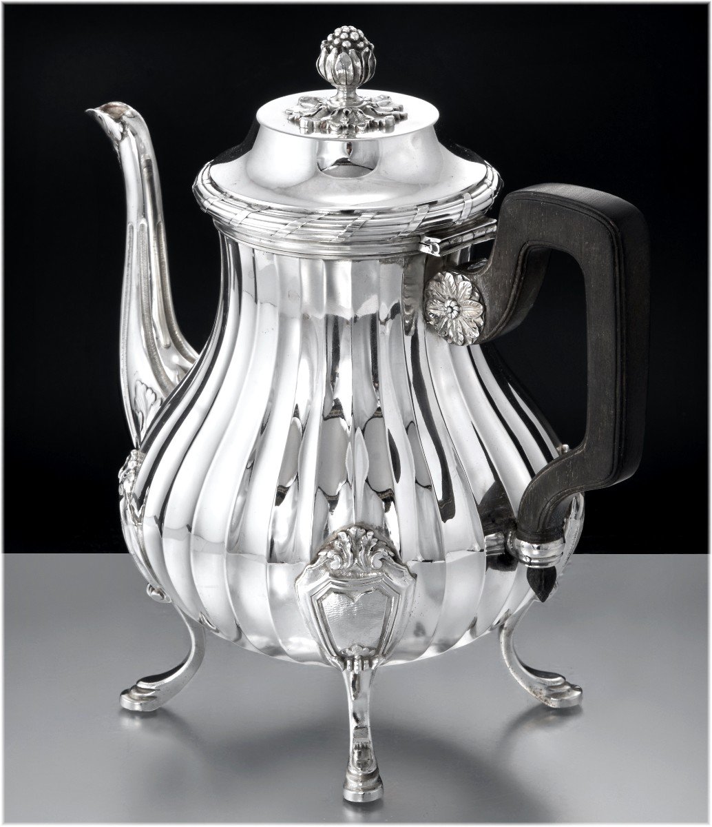 Amélie Cardelhac : Large Sterling Silver Teapot - St. Louis XVI + 919g-photo-2