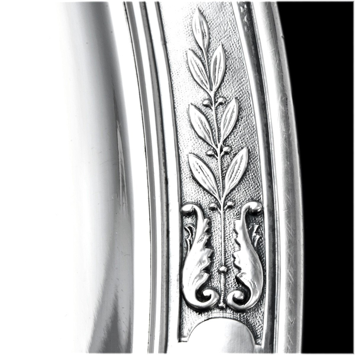 MAILLARD : Grand Plat rond en Argent massif Style Empire - CYGNES +35 cm-photo-3