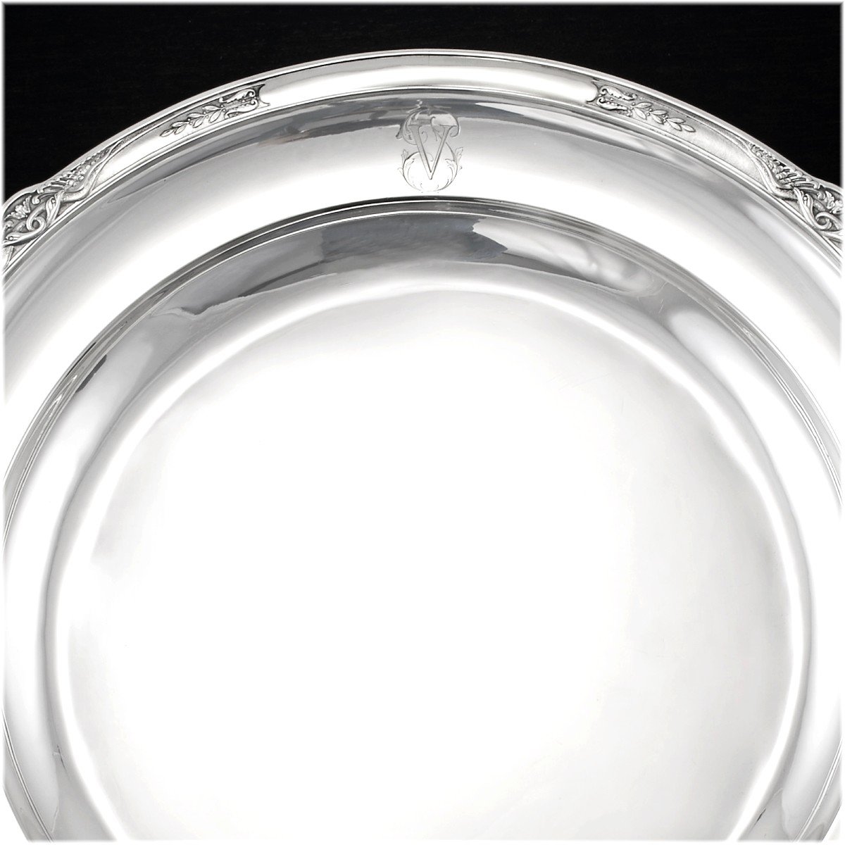 MAILLARD : Grand Plat rond en Argent massif Style Empire - CYGNES +35 cm-photo-4