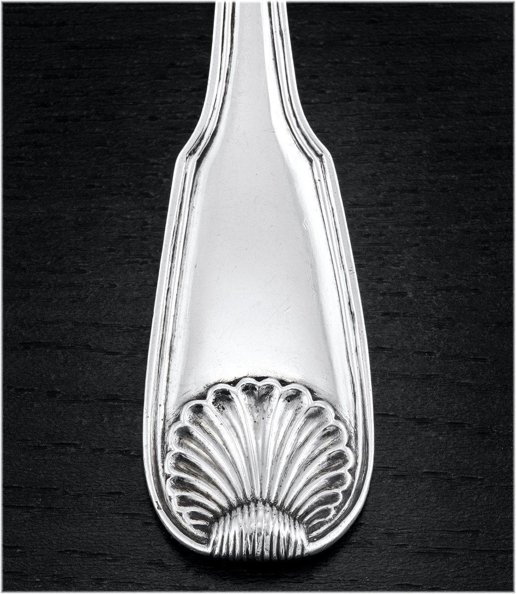 DUCY : Rare Cuillère à Sucre Argent massif ép. Louis XV PARIS 1772 - modèle Coquille -photo-4