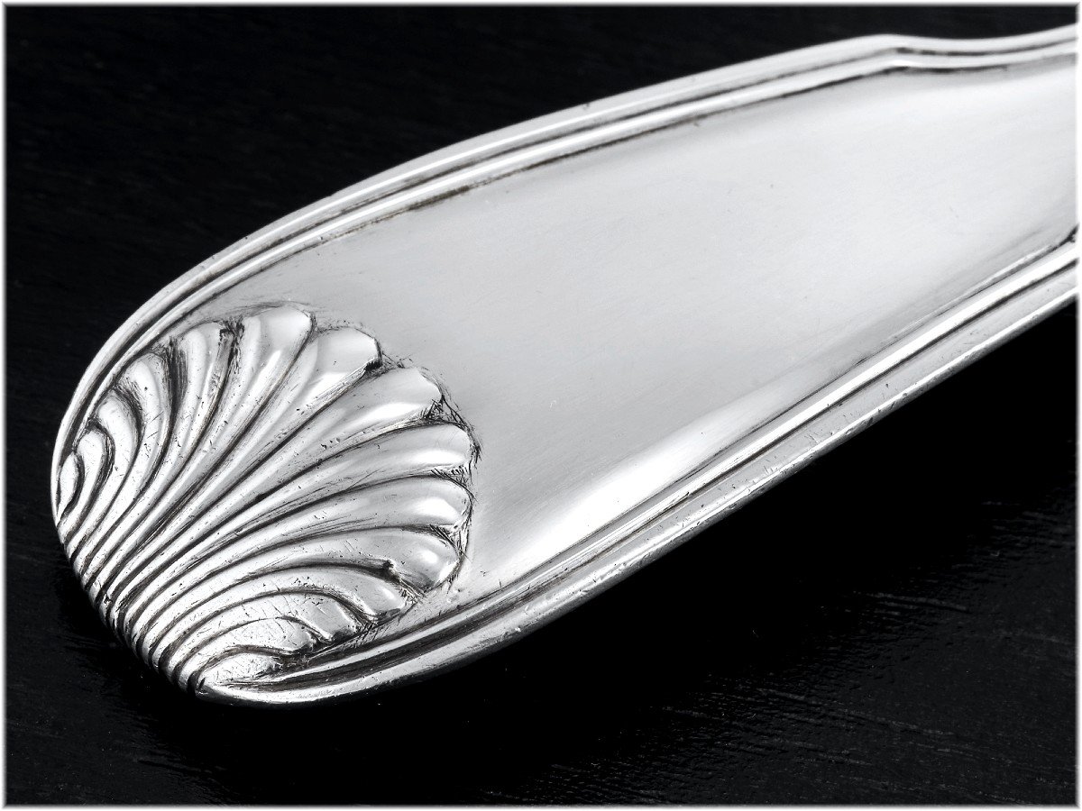 DUCY : Rare Cuillère à Sucre Argent massif ép. Louis XV PARIS 1772 - modèle Coquille -photo-2