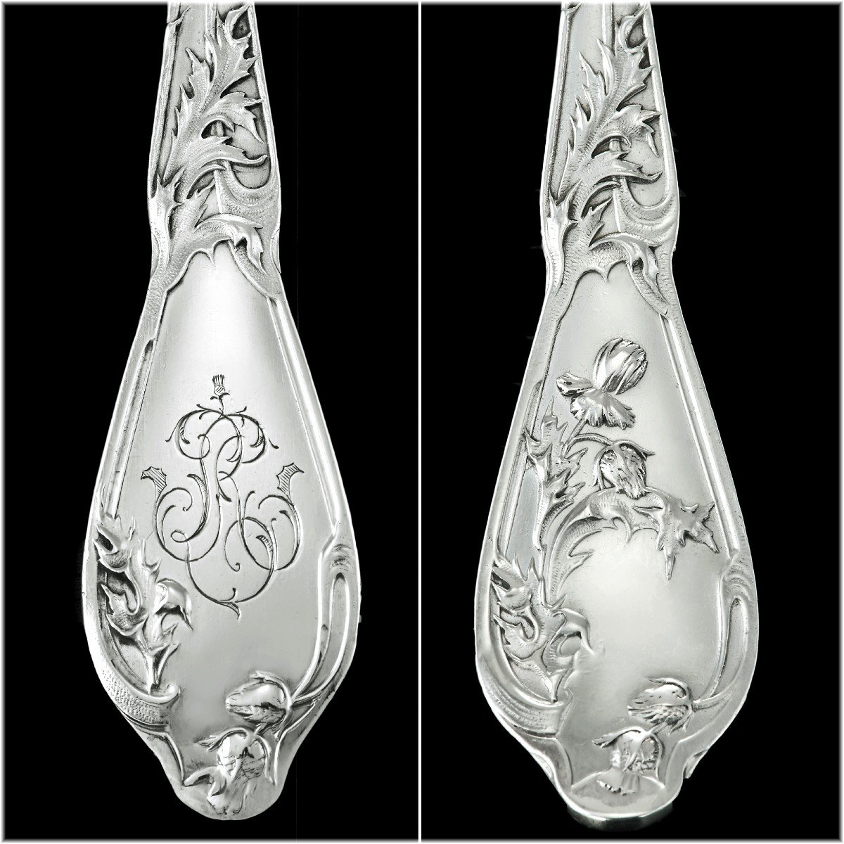 Boulenger : Art Nouveau Sterling Silver Flatware Set  -thistle Pattern-photo-3