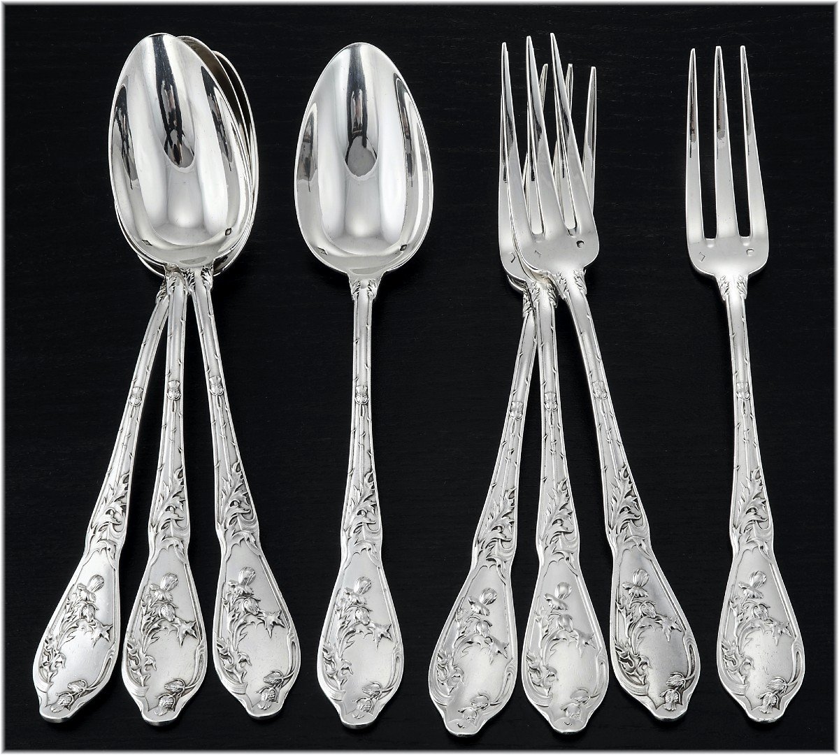 Boulenger : Art Nouveau Sterling Silver Flatware Set  -thistle Pattern-photo-3