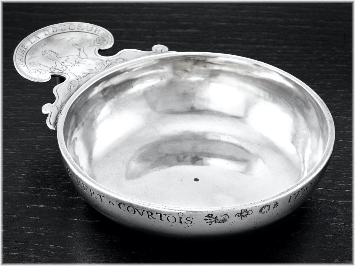 Antoine Legoix : Rare French 18th Century Solid Silver Wine Taster Chateau-thierry C. 1730-photo-3