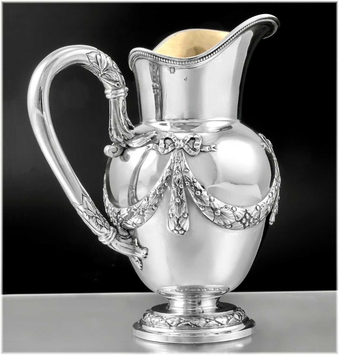 Auguste Leroy: Large Louis XVI Style Tea Set In Sterling Silver & Vermeil -photo-3