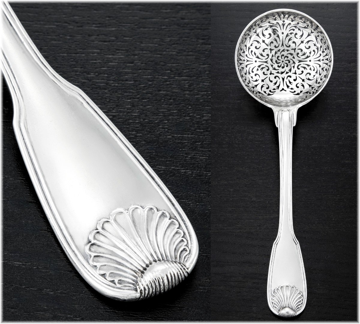 Louis-Antoine TAILLEPIED : Rare Cuillère Sucre Argent massif mod. filets coquilles PARIS 1772-photo-3