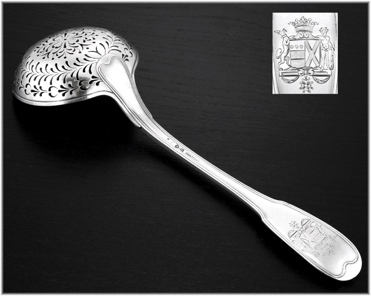 KIRSTEIN : Rare Cuillère à Sucre Argent massif STRASBOURG 1787 Armoiries