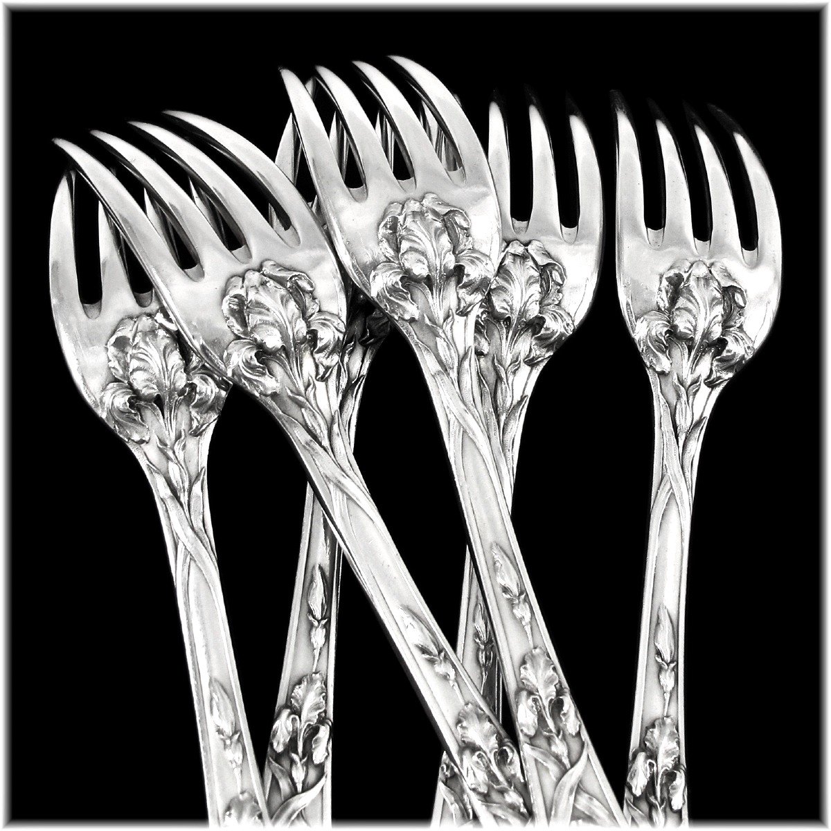 Emile Puiforcat : Rare Art Nouveau Flatware Set In Sterling Silver - Iris Pattern-photo-3