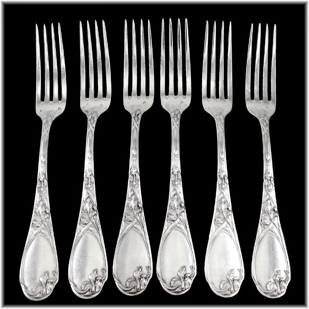 Emile Puiforcat : Rare Art Nouveau Flatware Set In Sterling Silver - Iris Pattern-photo-4