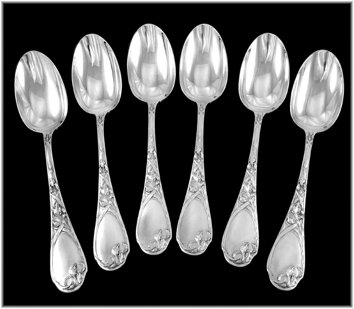 Emile Puiforcat : Rare Art Nouveau Flatware Set In Sterling Silver - Iris Pattern-photo-4