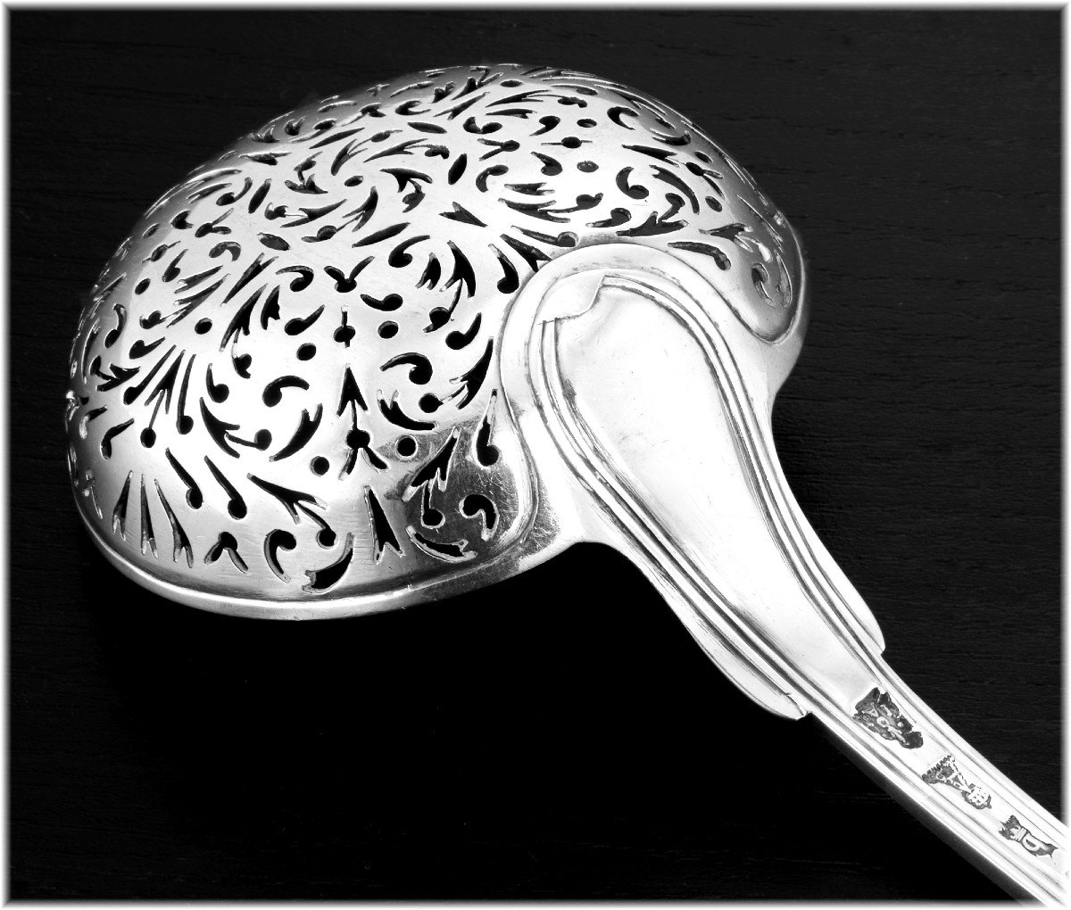 J L Allen : Rare 18th Century Solid Silver Sugar Sifter Spoon Paris 1779 - Coat Of Arms-photo-3