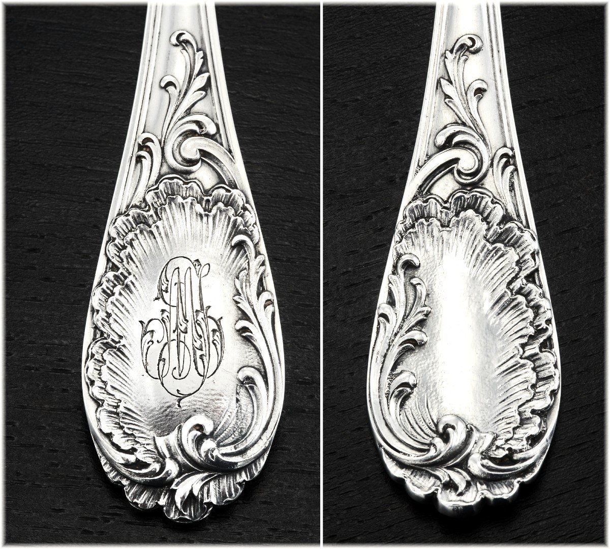 PUIFORCAT : Couvert de Service Poisson + Cuillère à Sauce en  Argent massif modèle Louis XV-photo-1