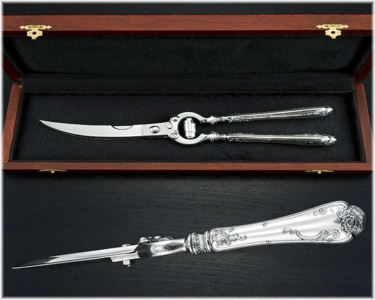 Maison Jezler: Sumptuous Poultry Shears In Solid Silver - Wooden Box