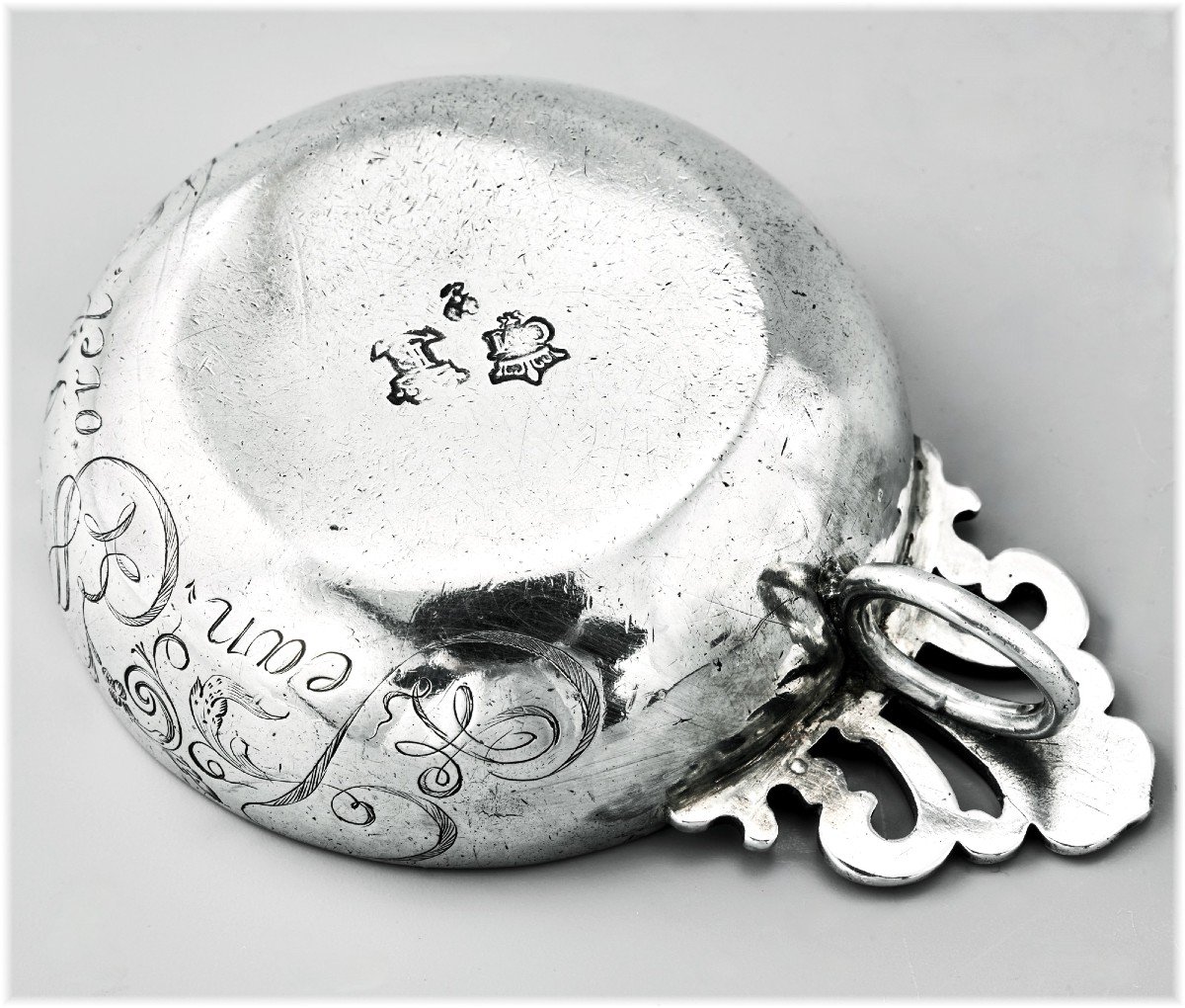 Claude Maynet : Solid Silver Wine Taster, Fleur De Lys Model - Les Sables d' Olonne 1715-16