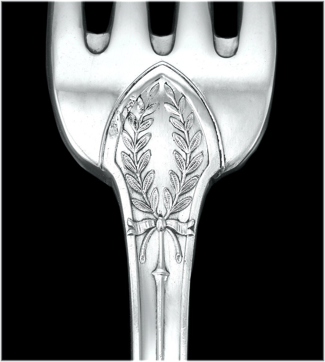 Puiforcat: Antique Empire Style Sterling Silver Flatware Set Swan Pattern, Wooden Boxes - 48pcs-photo-1