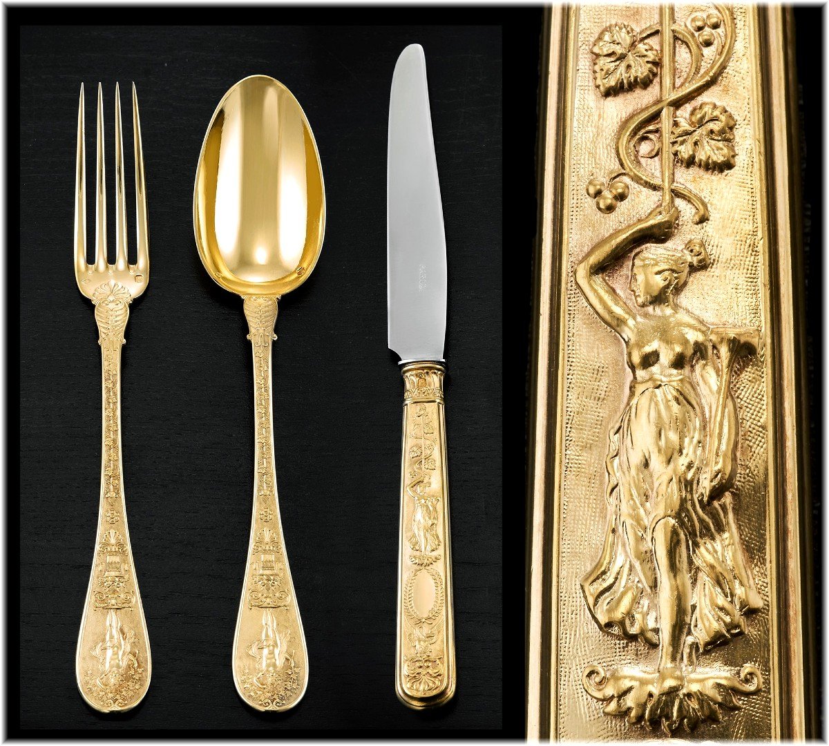 Souche Lapparra : Vermeil Sterling Silver Dessert Flatware Set, Josephine Pattern By Biennais-photo-3