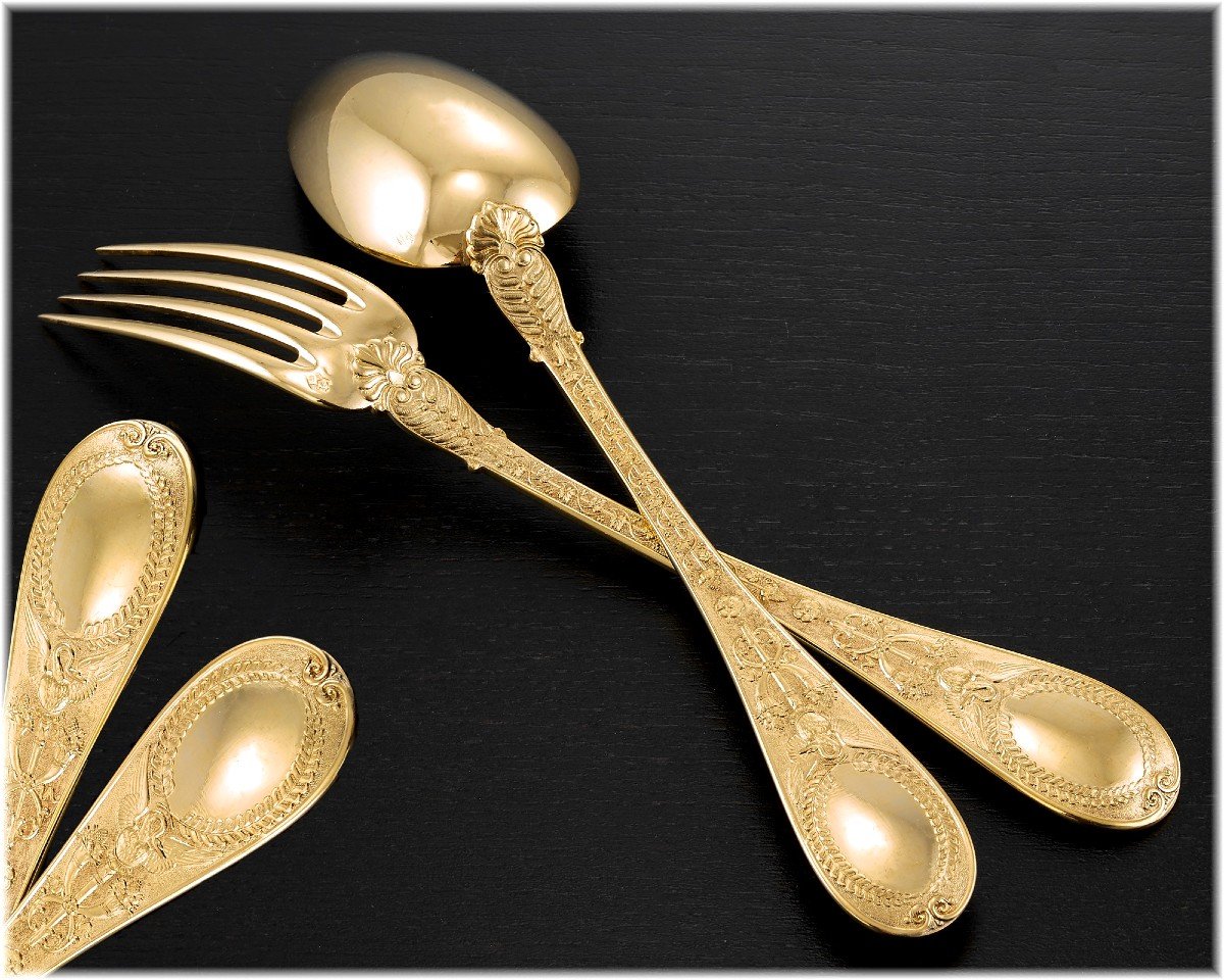 Souche Lapparra : Vermeil Sterling Silver Dessert Flatware Set, Josephine Pattern By Biennais-photo-4