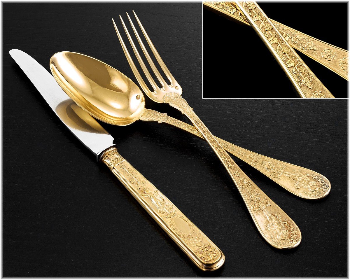 Souche Lapparra : Vermeil Sterling Silver Dessert Flatware Set, Josephine Pattern By Biennais-photo-3