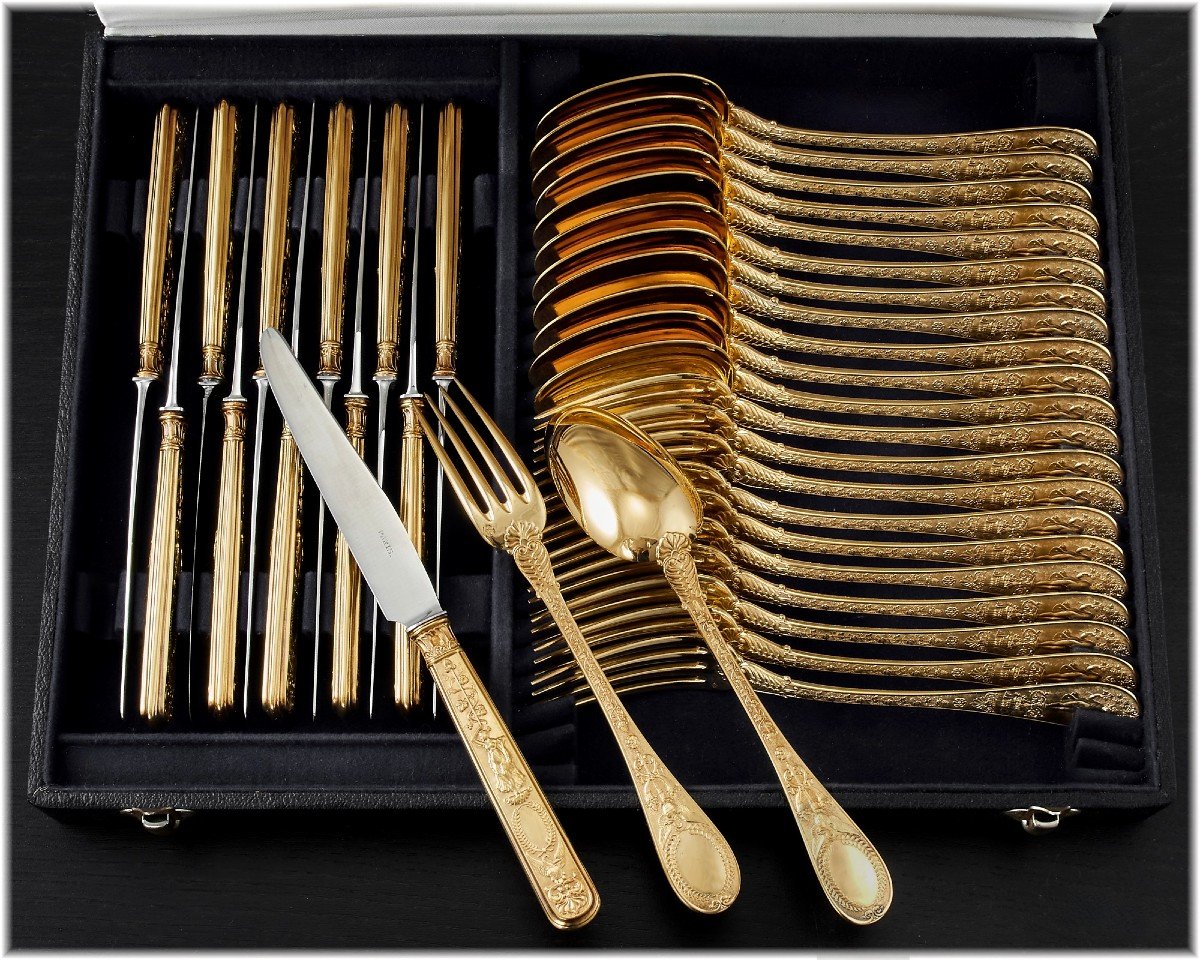 Souche Lapparra : Vermeil Sterling Silver Dessert Flatware Set, Josephine Pattern By Biennais-photo-8