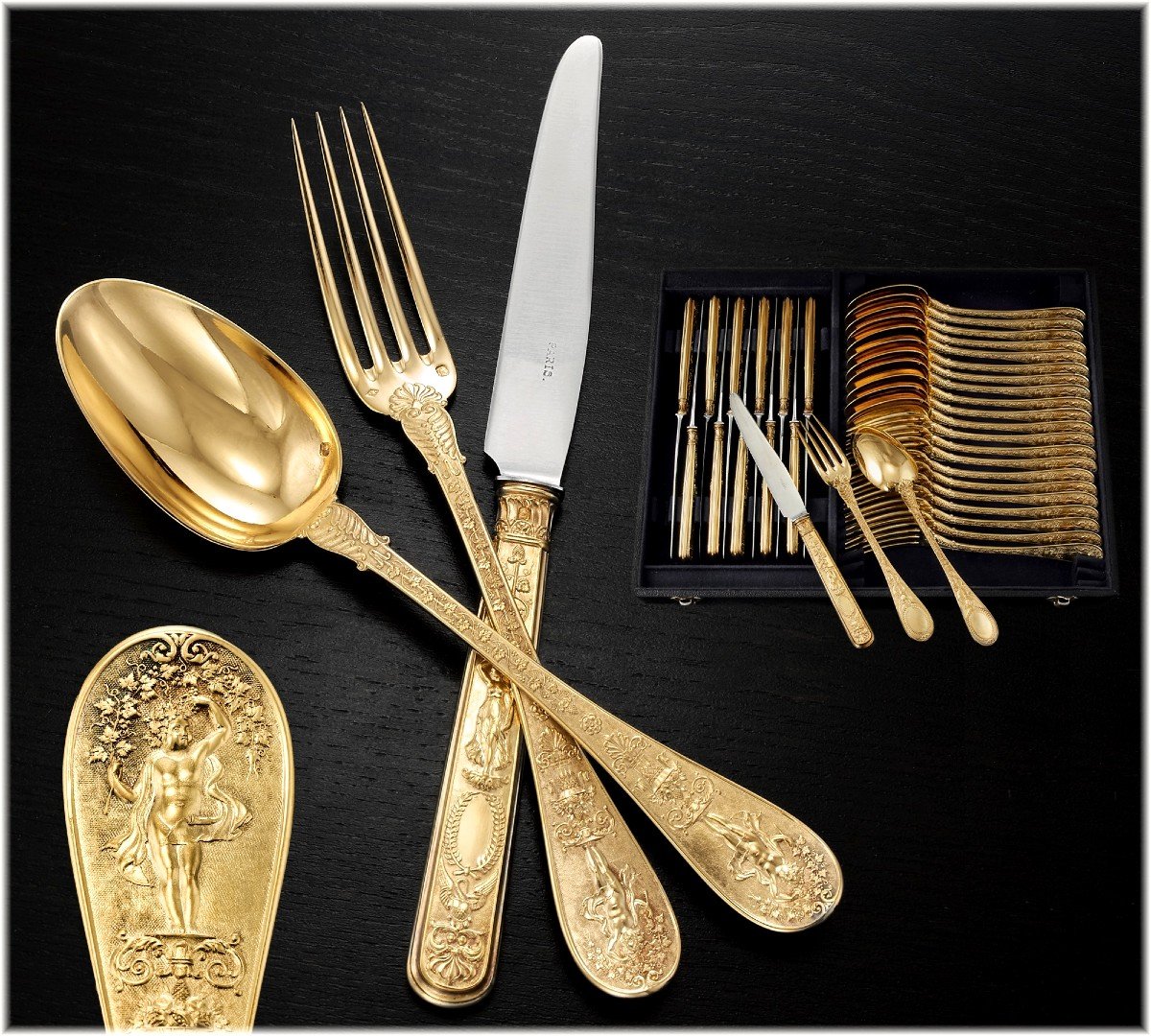 Souche Lapparra : Vermeil Sterling Silver Dessert Flatware Set, Josephine Pattern By Biennais