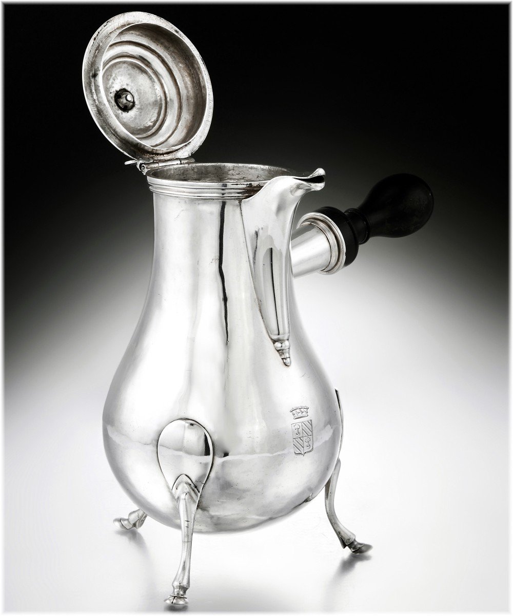 Vve Platel: Rare 18th Century French Solid Silver Coffee Pot With Coat Of Arms - Nancy 1782-86-photo-1