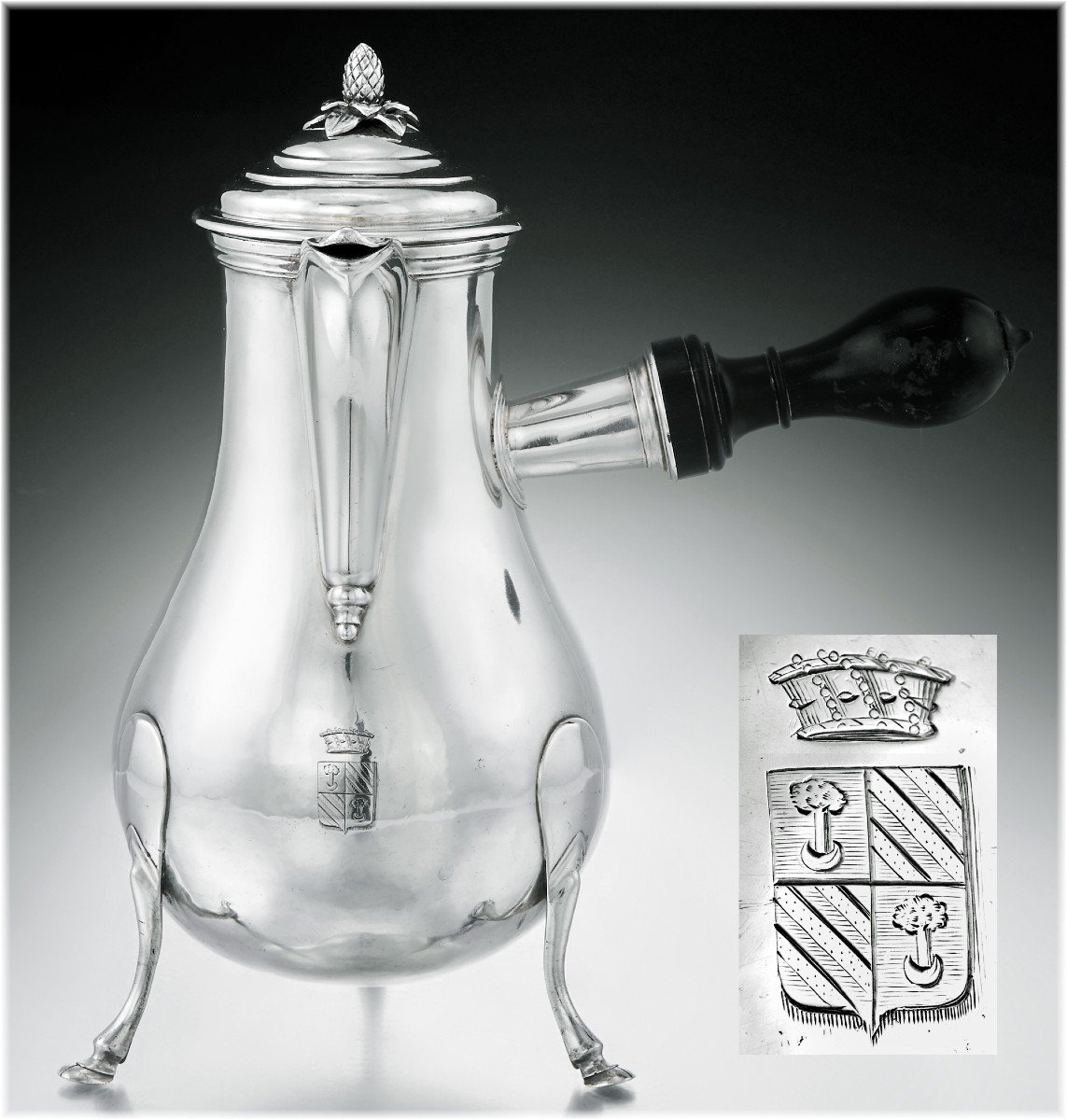 Vve Platel: Rare 18th Century French Solid Silver Coffee Pot With Coat Of Arms - Nancy 1782-86