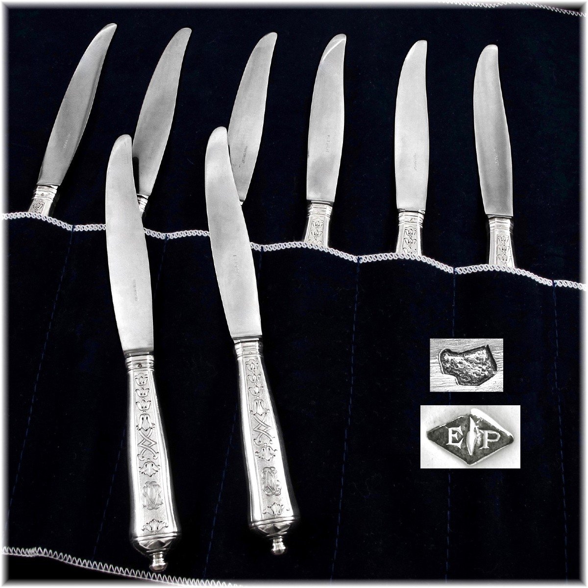 Puiforcat : Set Of 12 Regency Style Sterling Silver Dinner Knives - Soubise Pattern-photo-4