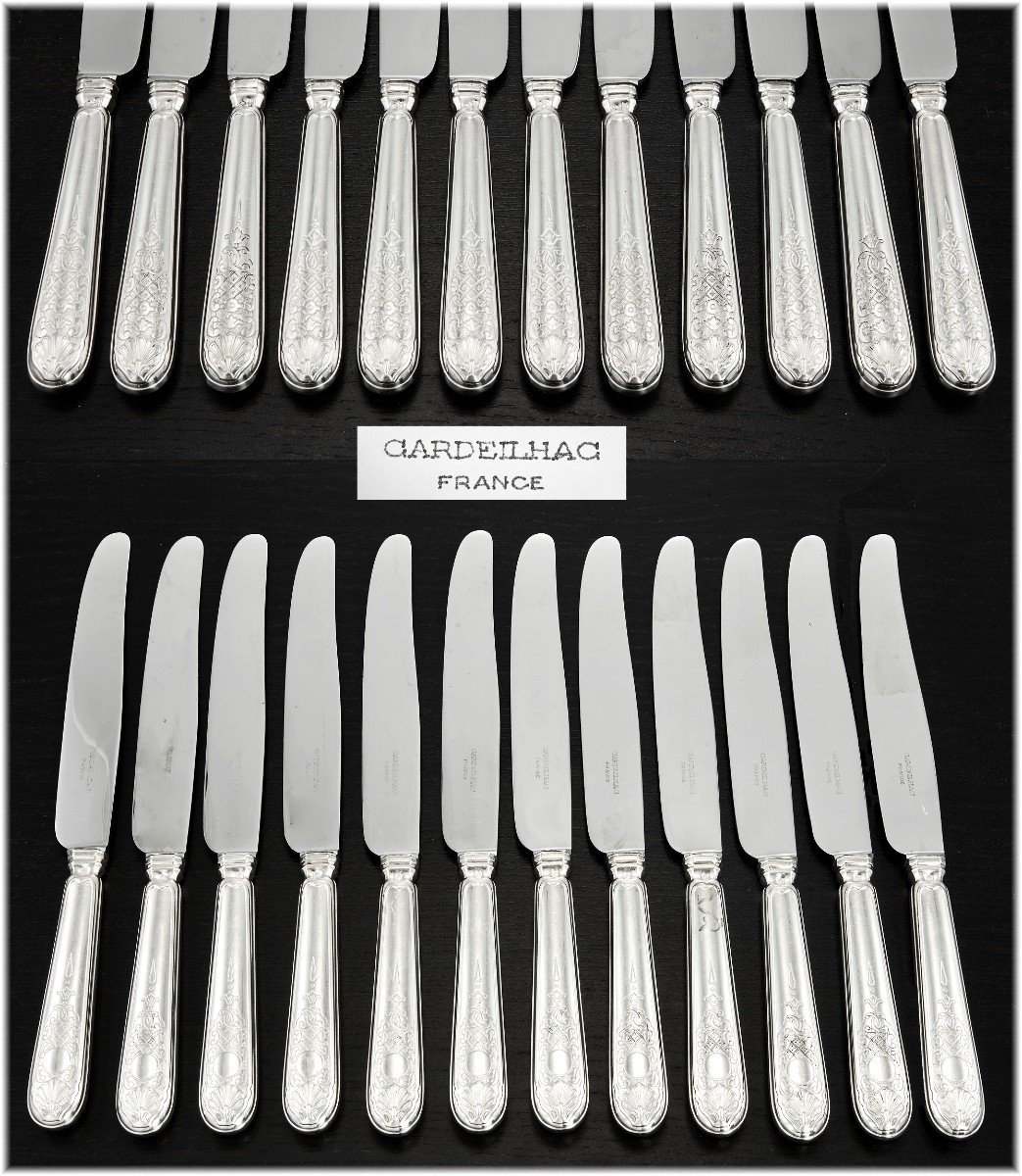 Cardeilhac Christofle: Sterling Silver Regency Style Flatware Set - Royal Cisele Pattern-photo-2