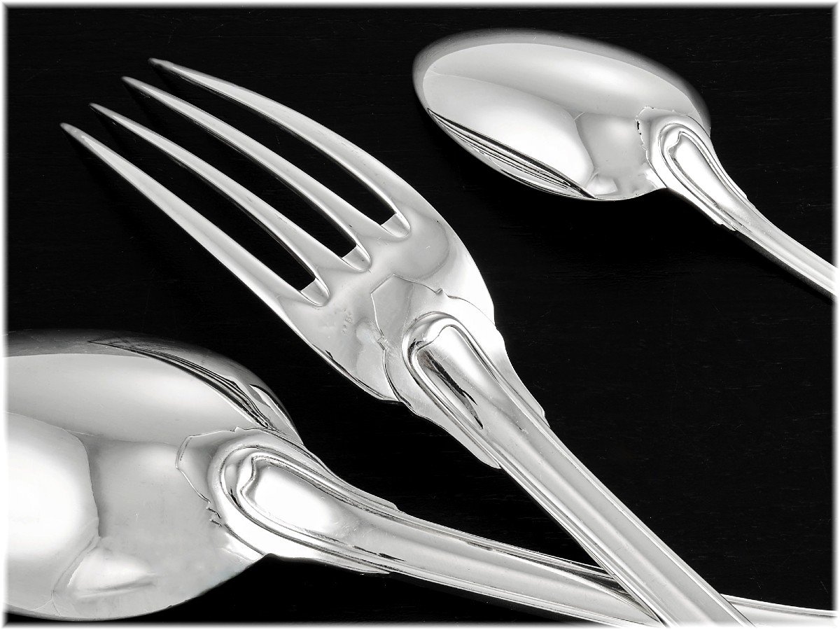 Cardeilhac Christofle: Sterling Silver Regency Style Flatware Set - Royal Cisele Pattern-photo-3