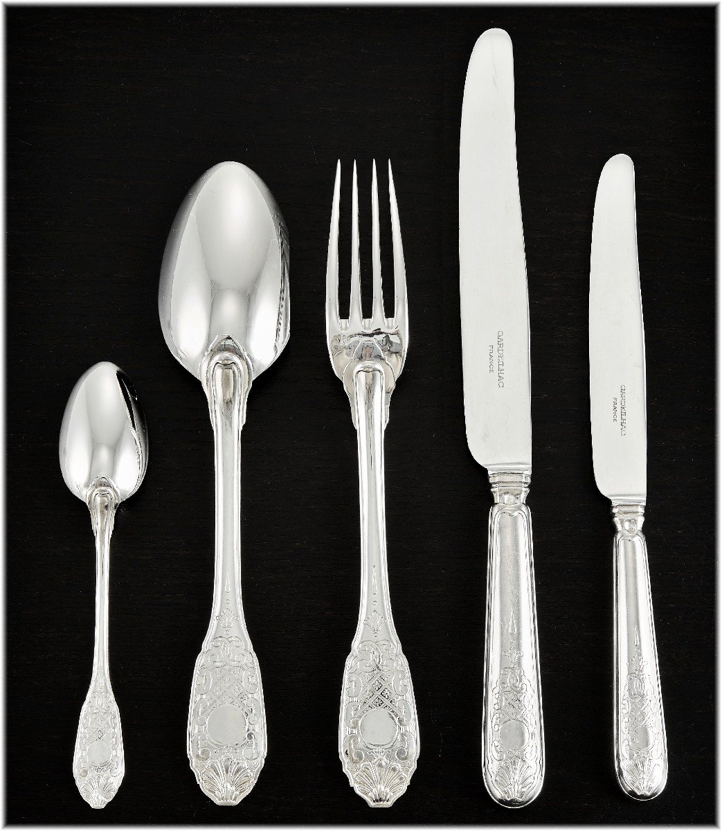 Cardeilhac Christofle: Sterling Silver Regency Style Flatware Set - Royal Cisele Pattern-photo-4