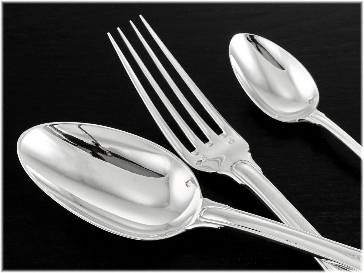 Cardeilhac Christofle: Sterling Silver Regency Style Flatware Set - Royal Cisele Pattern-photo-7